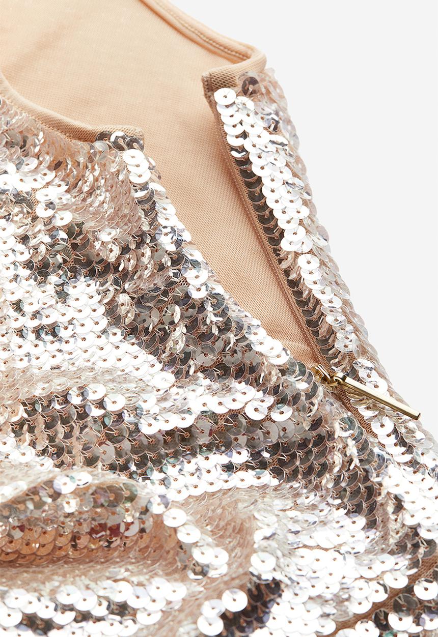 H&M - H&M Studio: Sequined one-shoulder dress - light beige