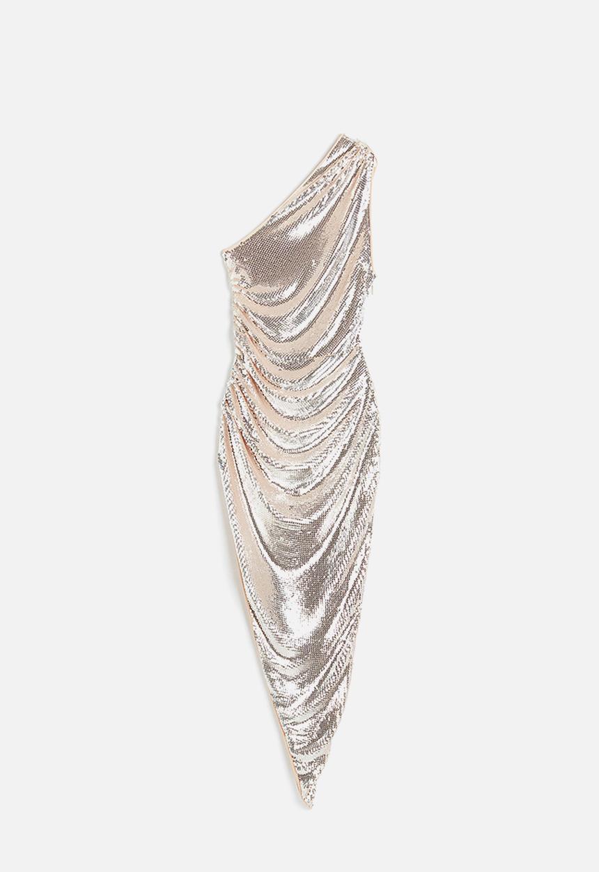 H&M - H&M Studio: Sequined one-shoulder dress - light beige