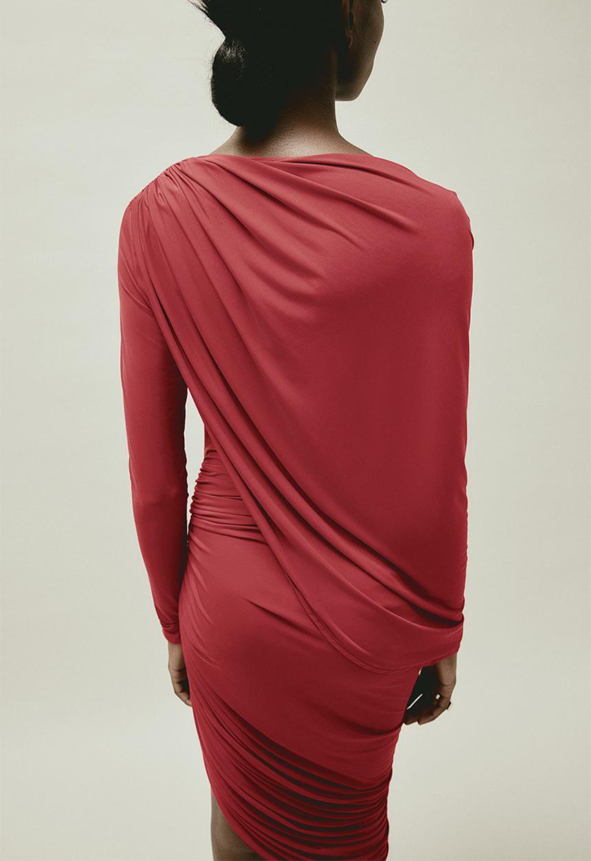 H&M - H&M Studio: Shawl-detail jersey dress - dark red