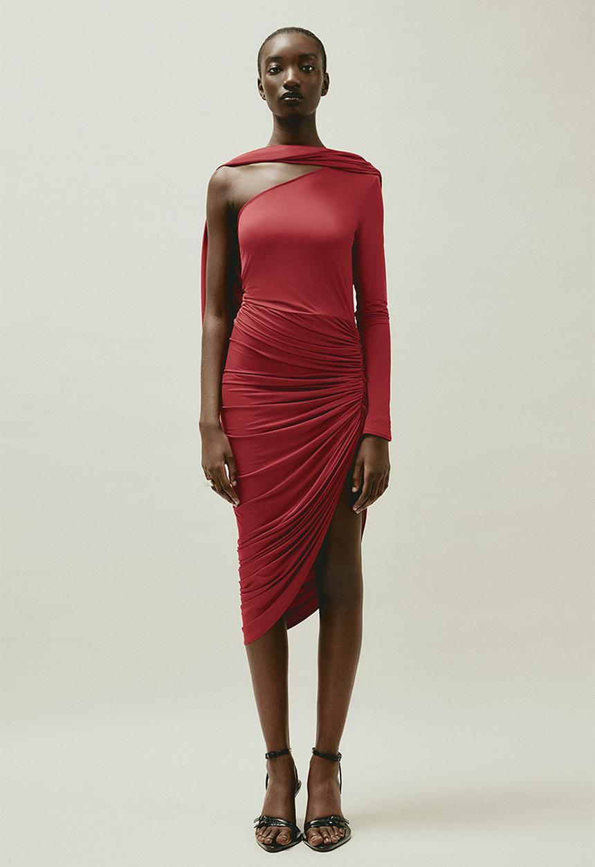 H&M - H&M Studio: Shawl-detail jersey dress - dark red