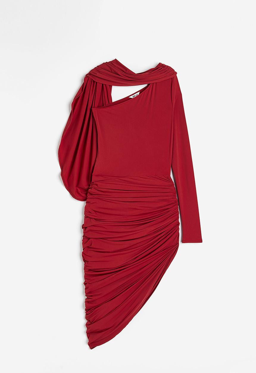 H&M - H&M Studio: Shawl-detail jersey dress - dark red