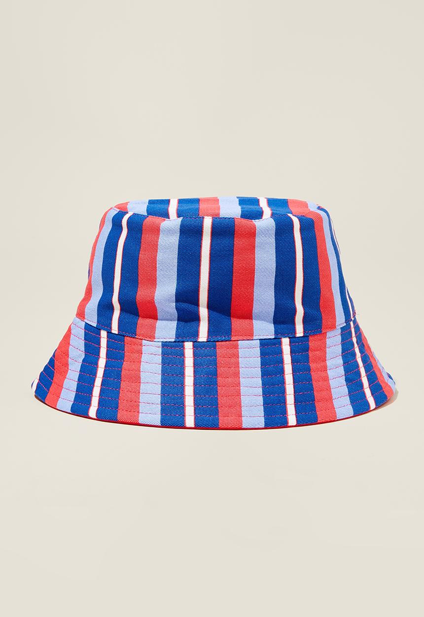 Cotton On - Kids reversible bucket hat - retro blue/red stripe