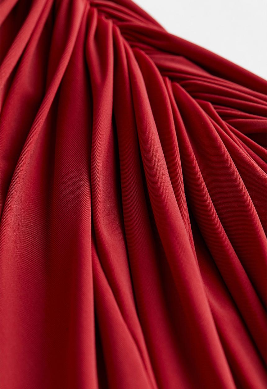H&M - H&M Studio: Shawl-detail jersey dress - dark red