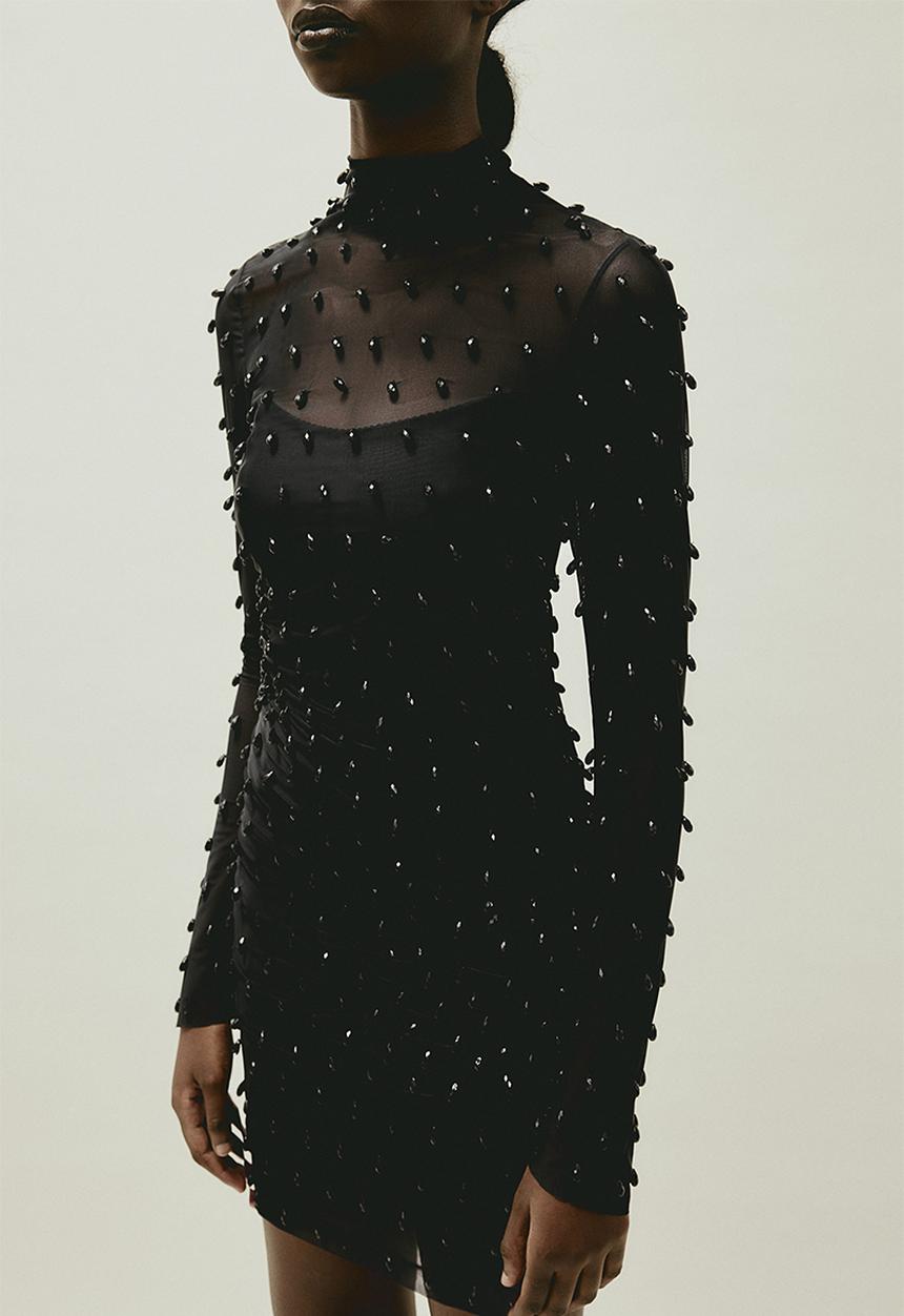H&M - H&M STUDIO: Sheer beaded dress - black