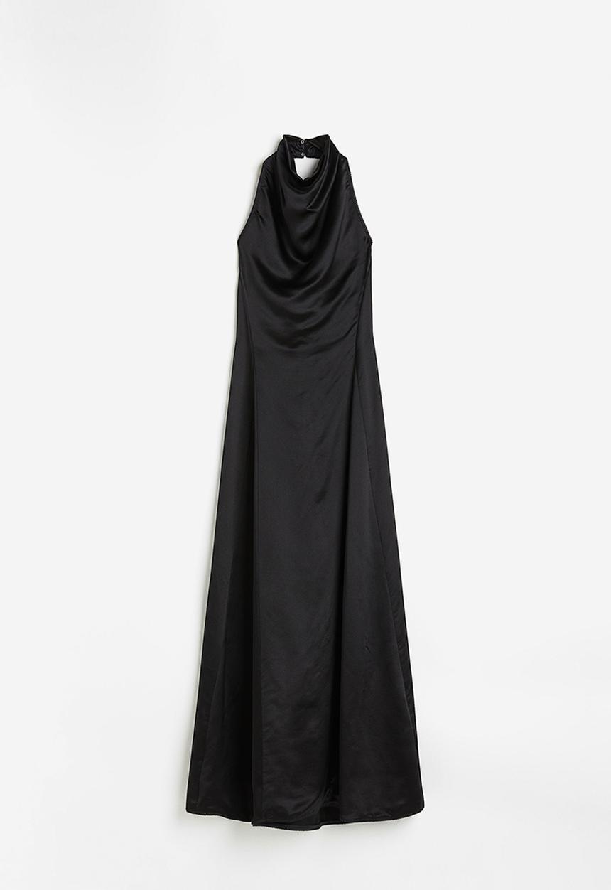 H&M - H&M STUDIO: Silk-blend halterneck dress - black