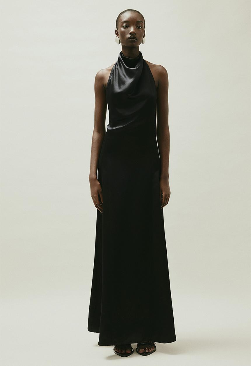 H&M - H&M STUDIO: Silk-blend halterneck dress - black