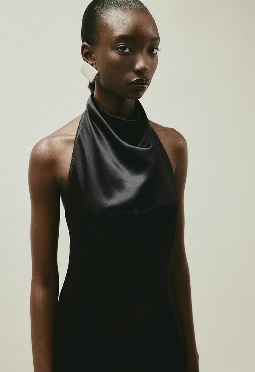 H&M - H&M STUDIO: Silk-blend halterneck dress - black
