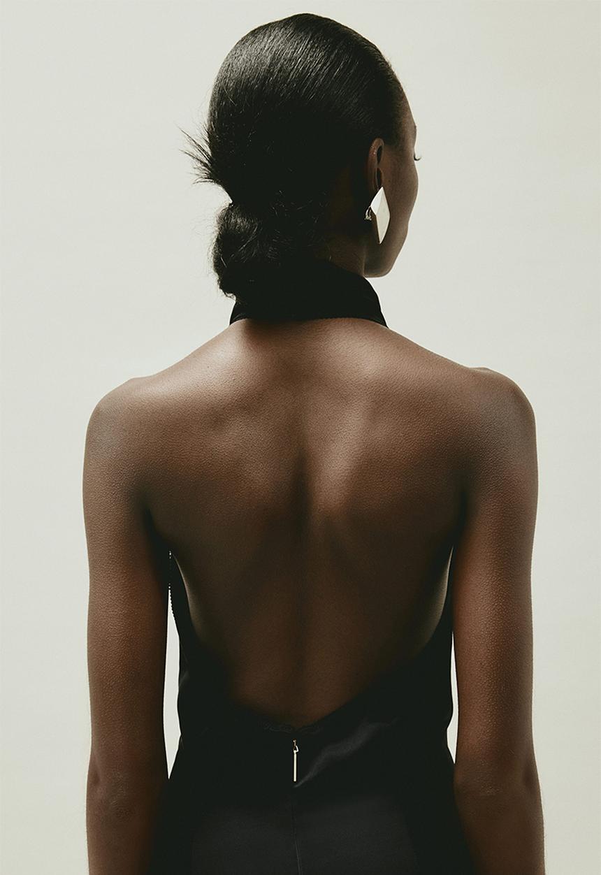 H&M - H&M STUDIO: Silk-blend halterneck dress - black