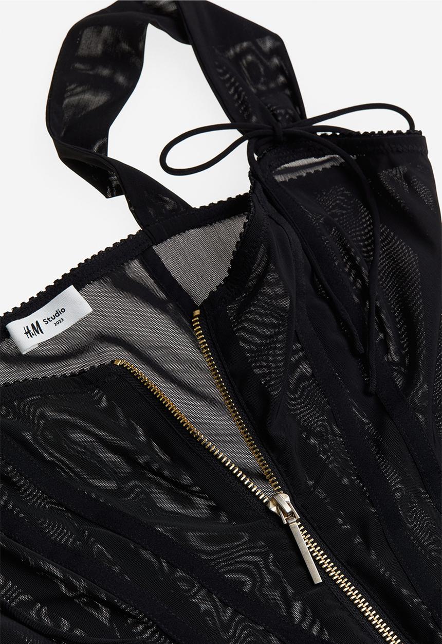 H&M - H&M STUDIO: Sheer corset-style dress - black