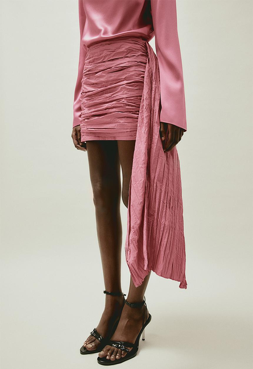 H&M - H&M STUDIO: Train-detail gathered mini skirt - pink