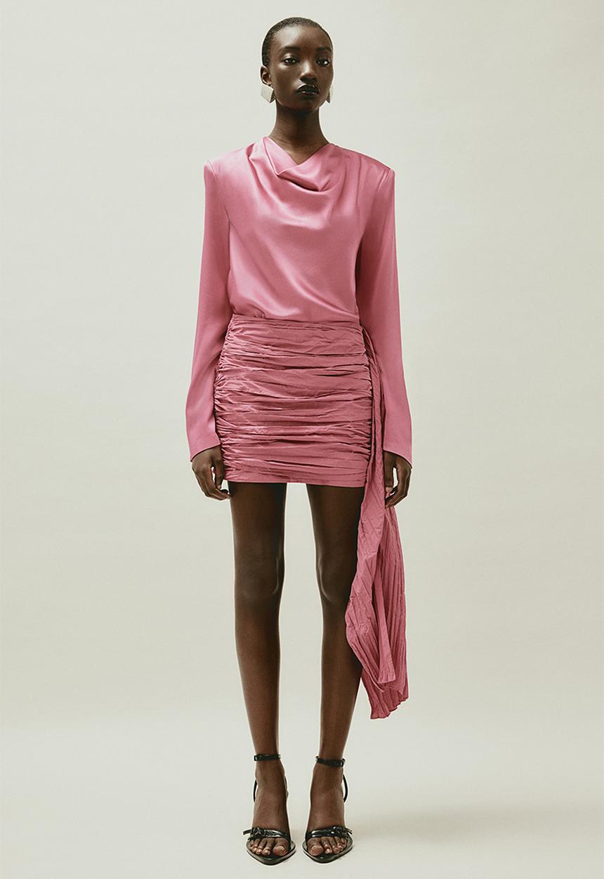 H&M - H&M STUDIO: Train-detail gathered mini skirt - pink