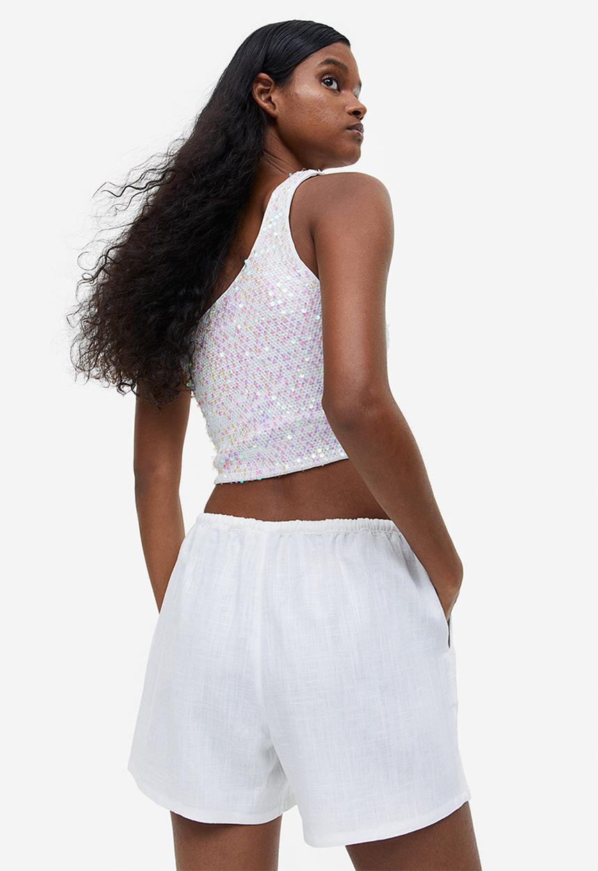 H&M - Linen-blend pull-on shorts - white