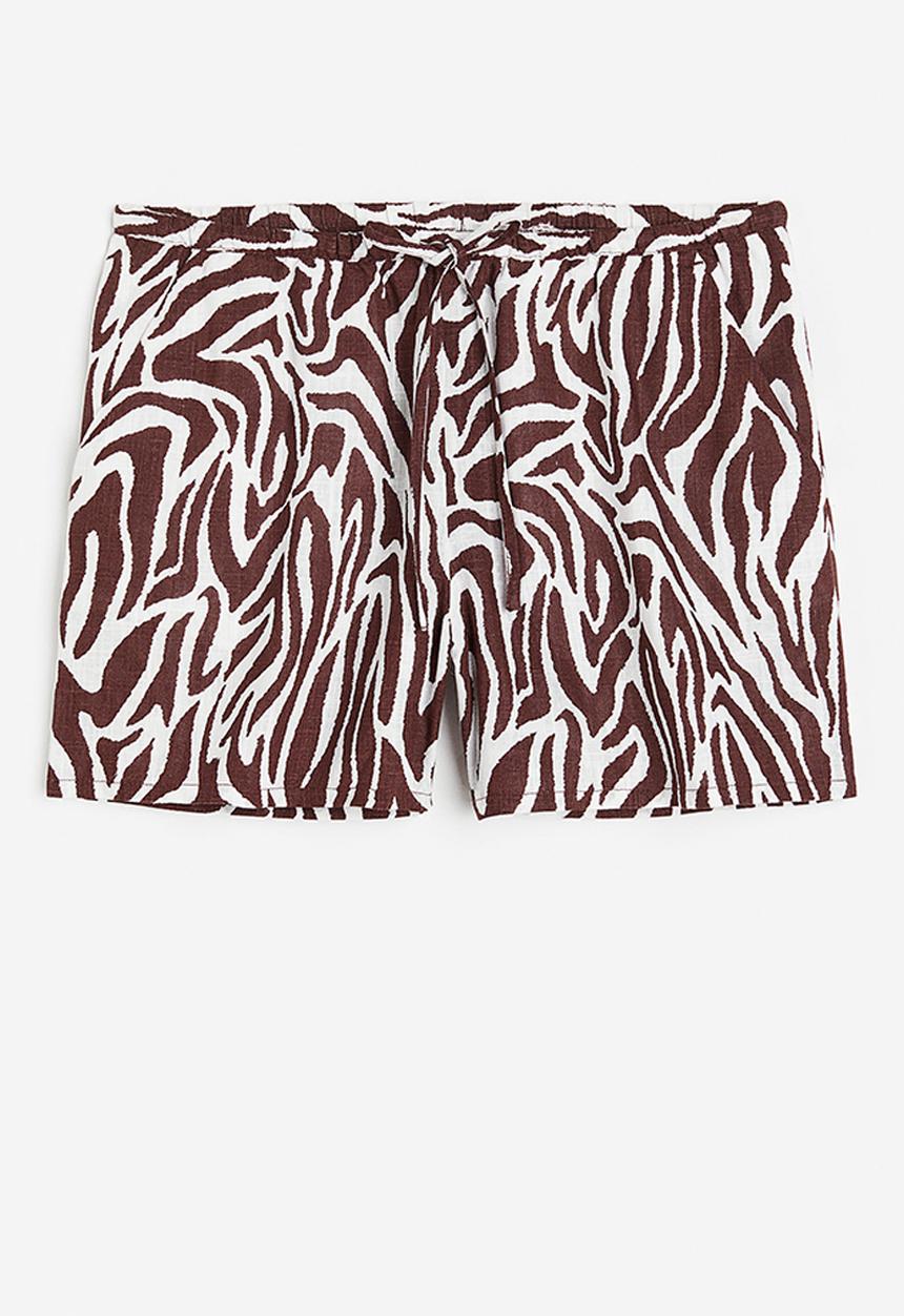 H&M - Linen-blend pull-on shorts - dark brown zebra print