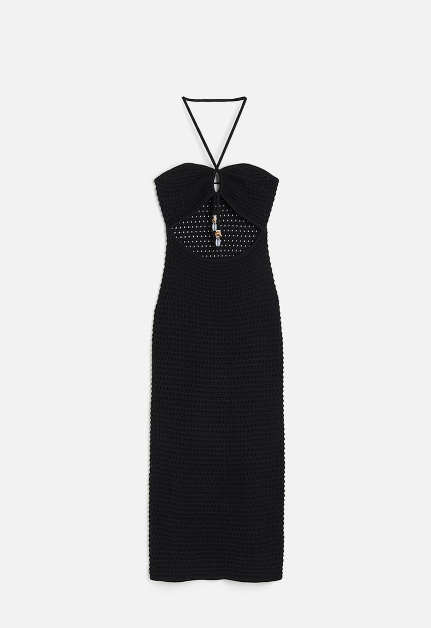 H&M - Crochet-look halterneck dress - black