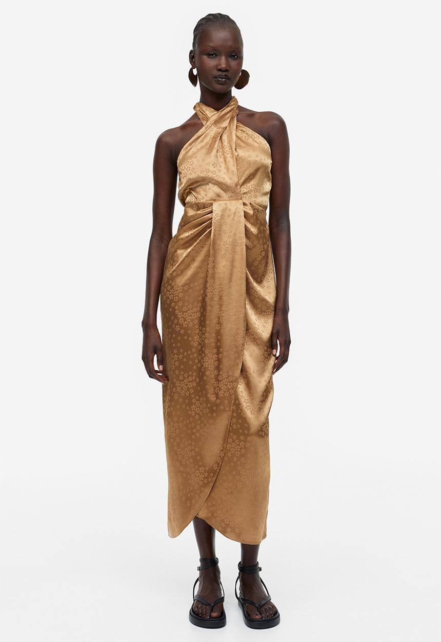 H&M - Halterneck wrap dress - dark beige