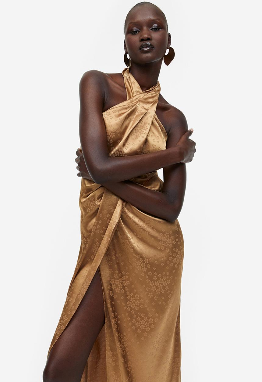 H&M - Halterneck wrap dress - dark beige