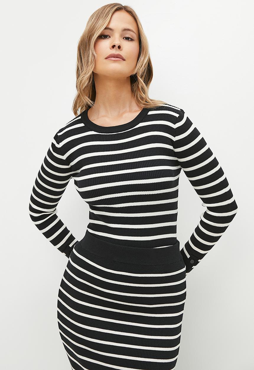 dailyfriday - Co-ord stripe crew knitwear - black/white