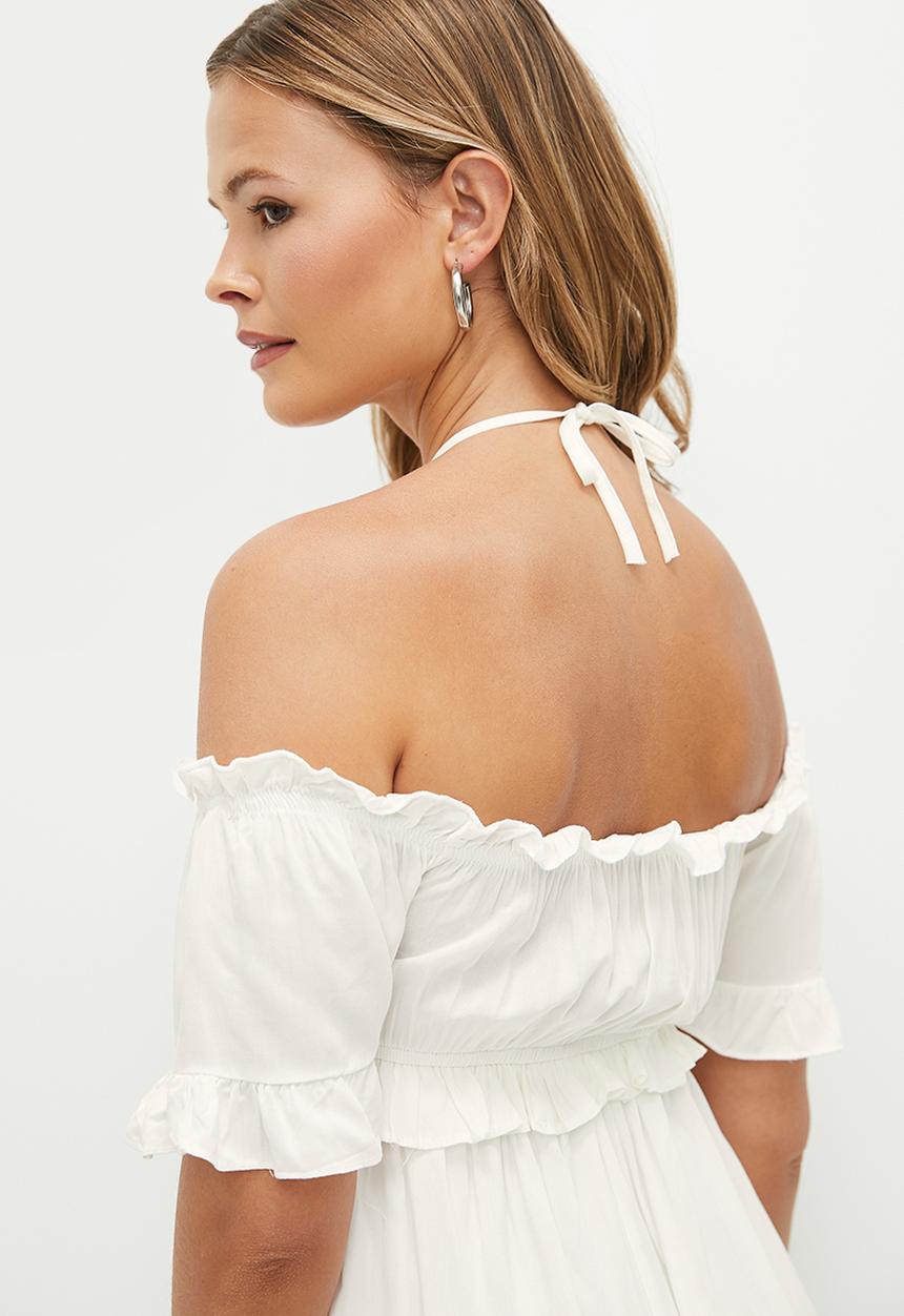 Trendyol - Mini carmen collar dress - ecru