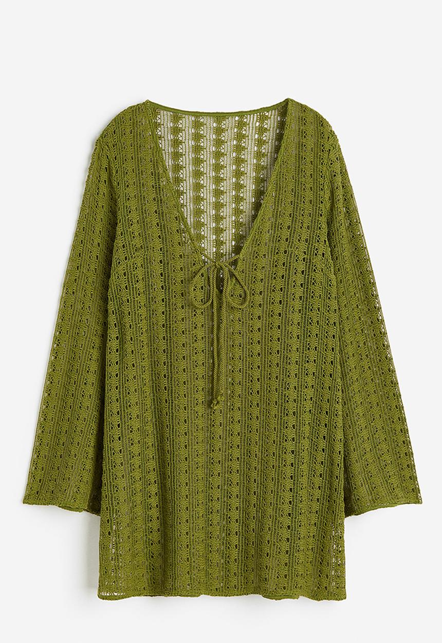 H&M - Crochet-look beach kaftan - olive green