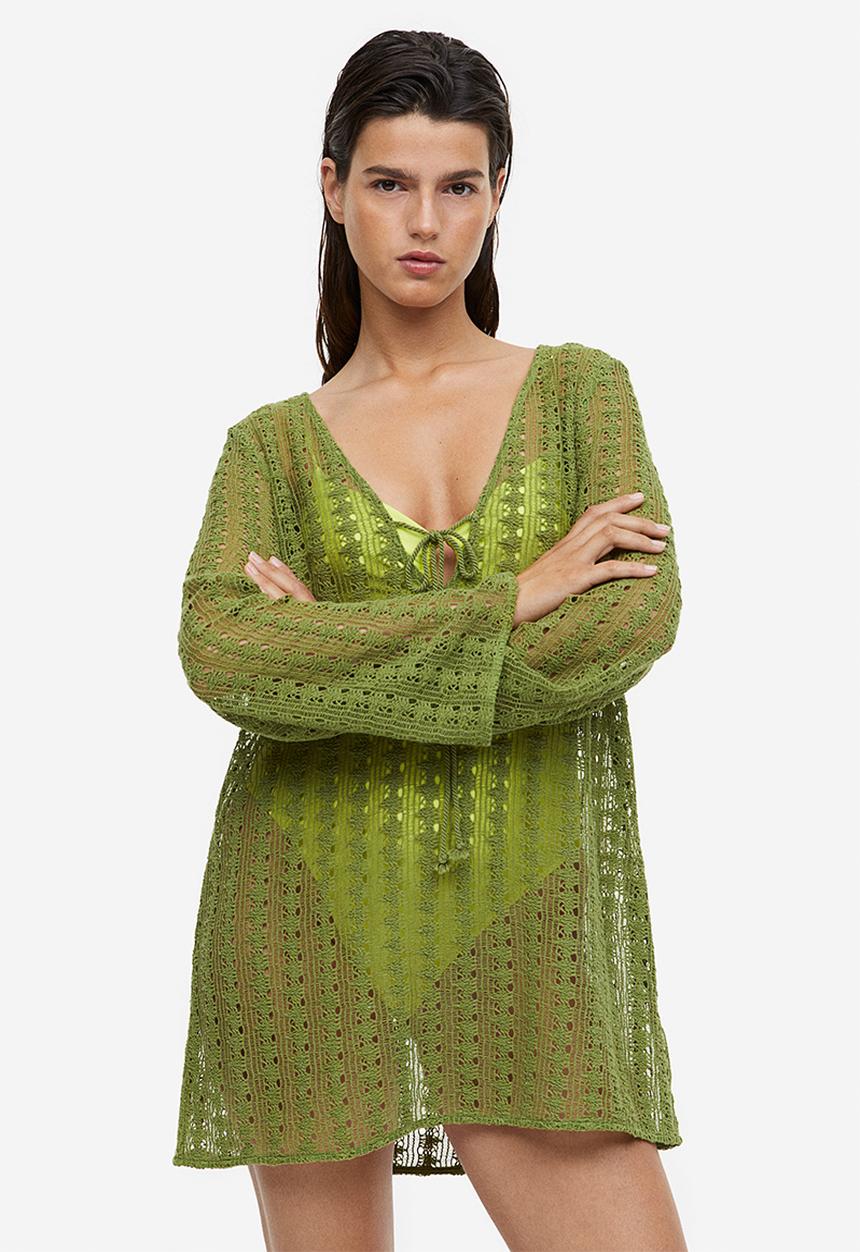 H&M - Crochet-look beach kaftan - olive green
