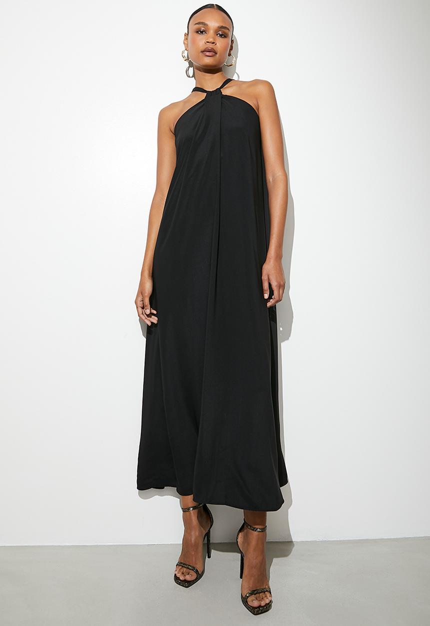 VELVET - Halter trapeze maxi dress- black