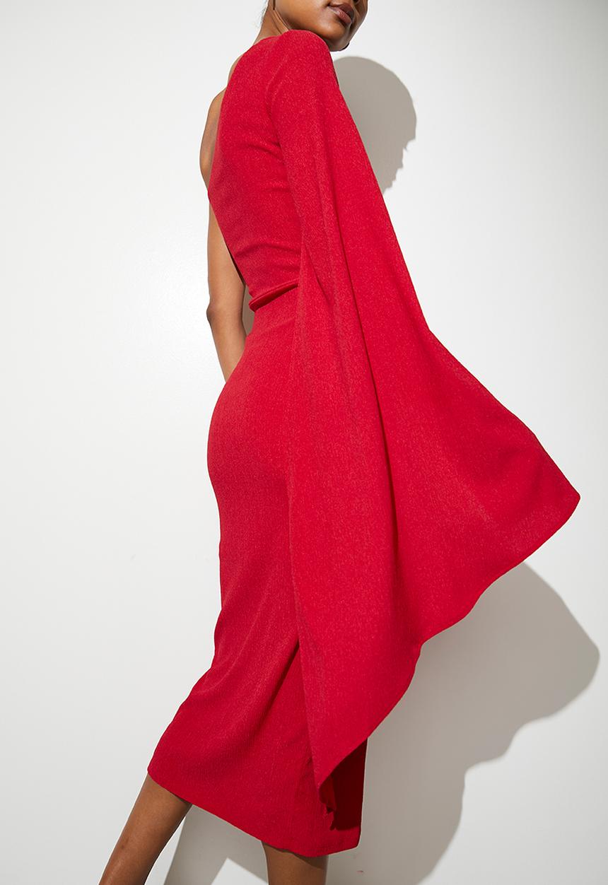 VELVET - Volume sleeve midi dress - salsa