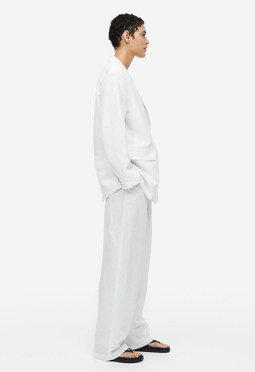 H&M - Wide linen-blend trousers - white