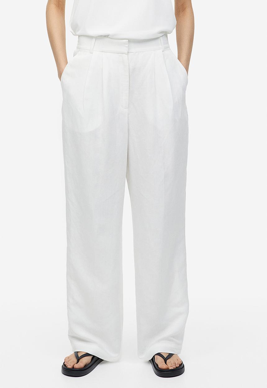 H&M - Wide linen-blend trousers - white
