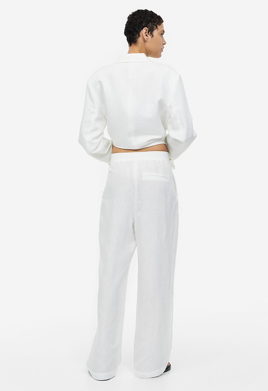 H&M - Wide linen-blend trousers - white