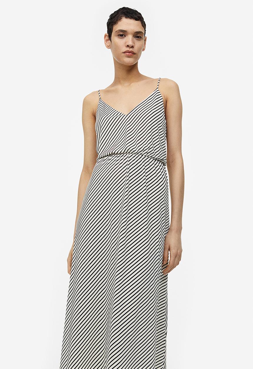H&M - V-neck dress - cream striped