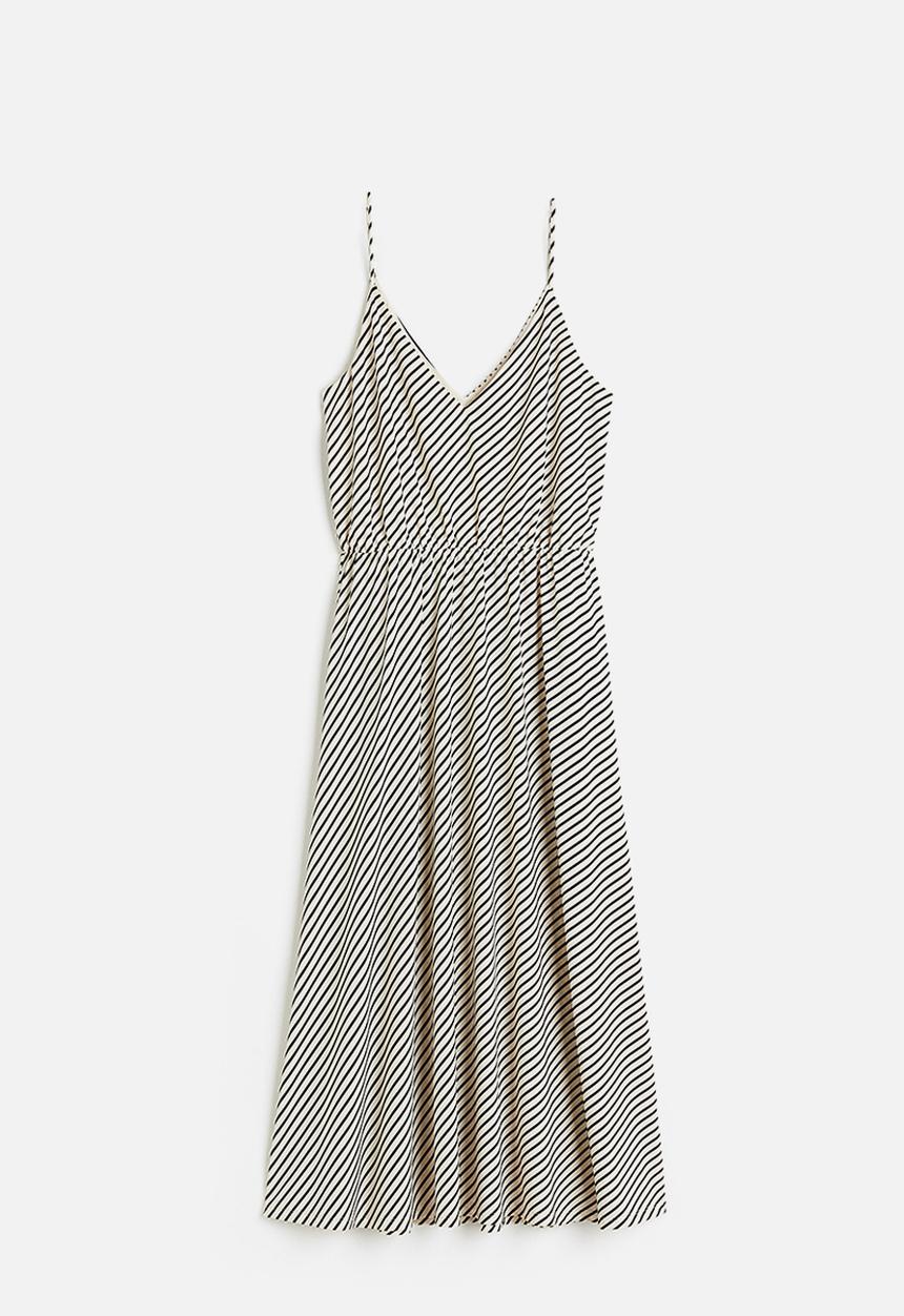 H&M - V-neck dress - cream striped