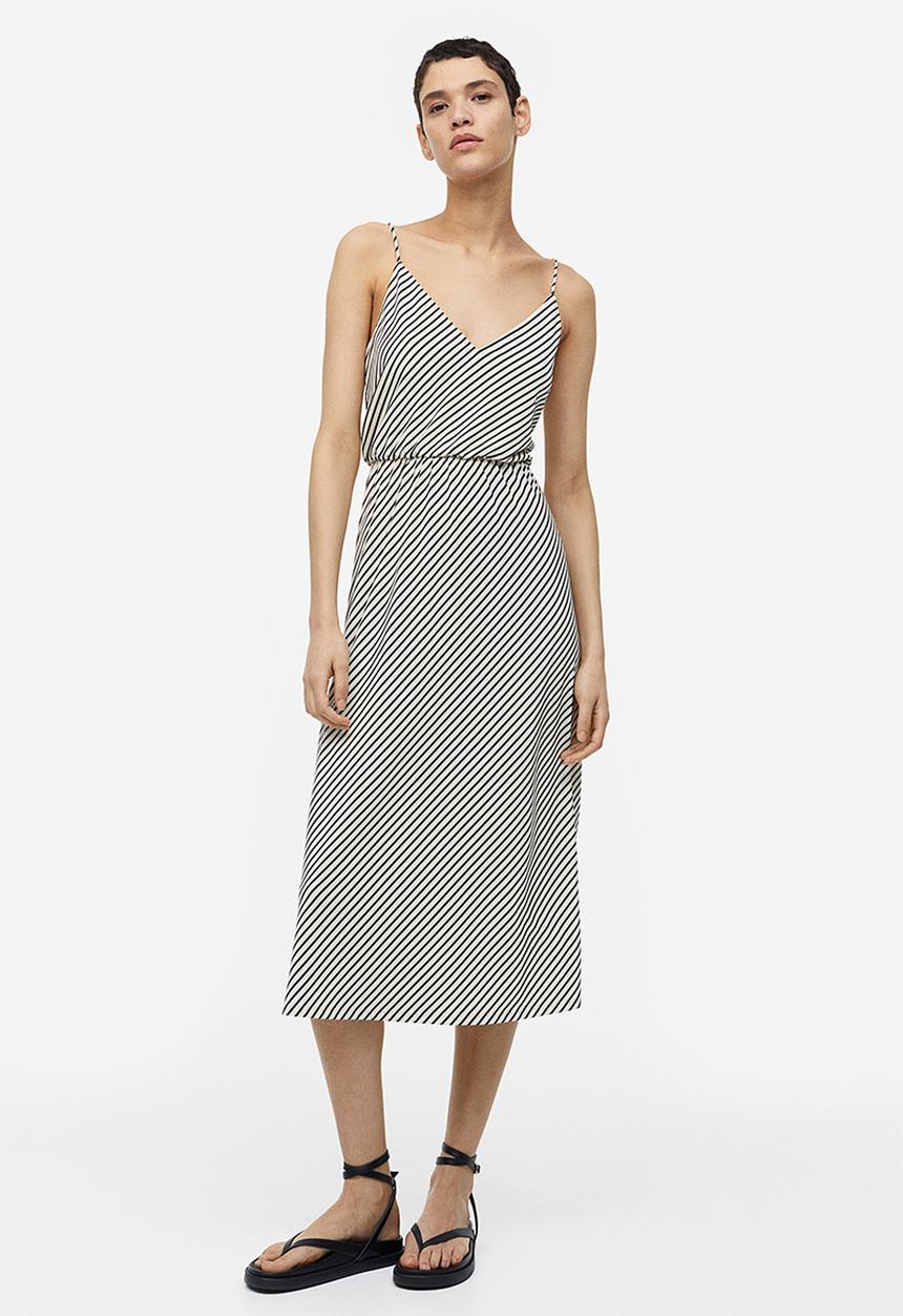 H&M - V-neck dress - cream striped