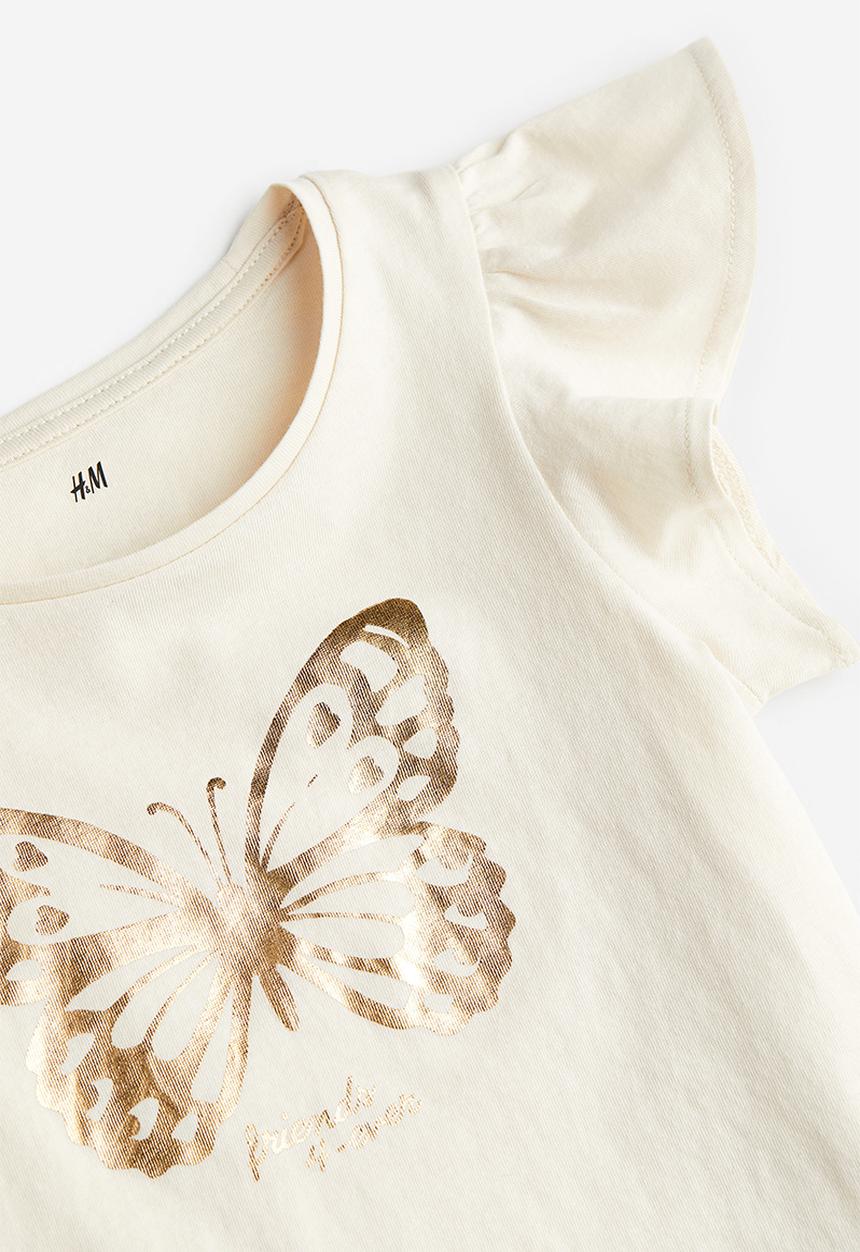 H&M - Flutter-sleeved jersey top - white