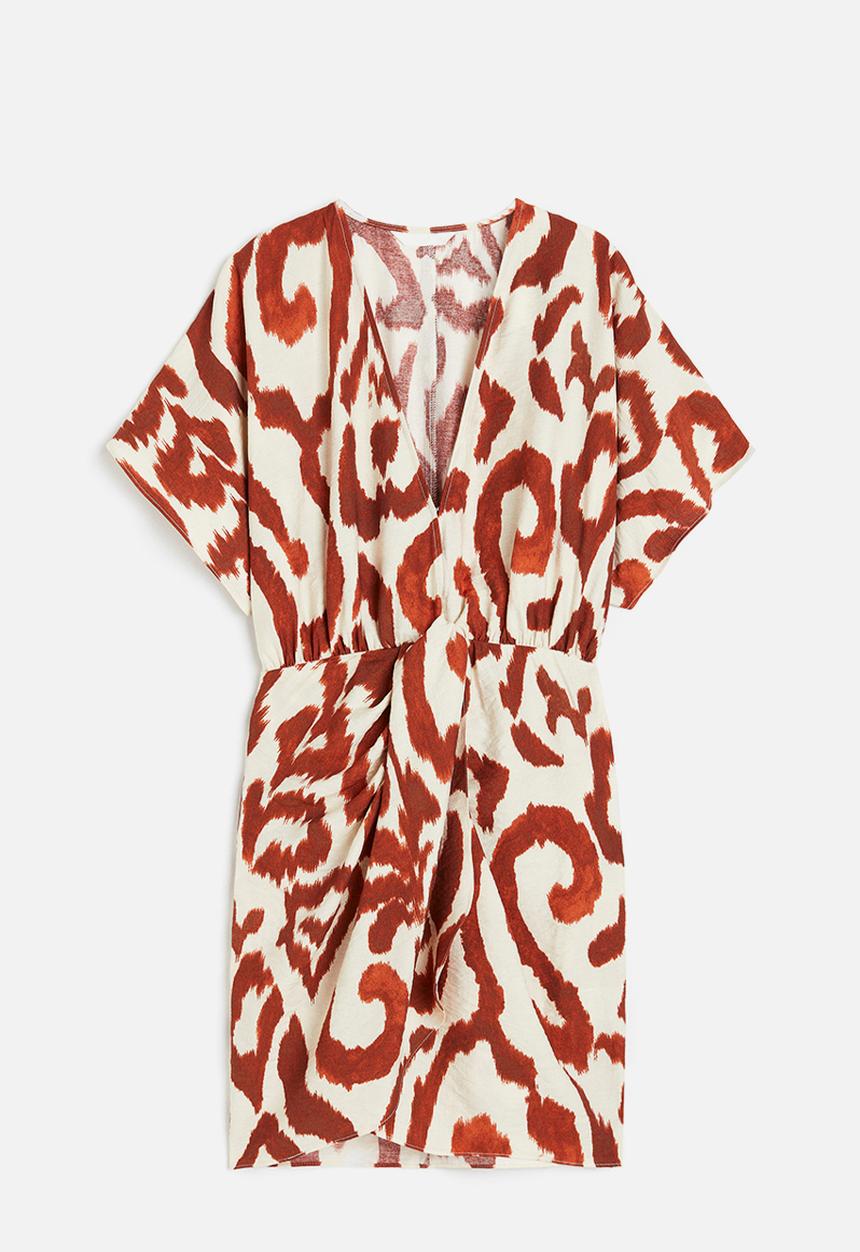 H&M - V-neck dress - cream brown patterned