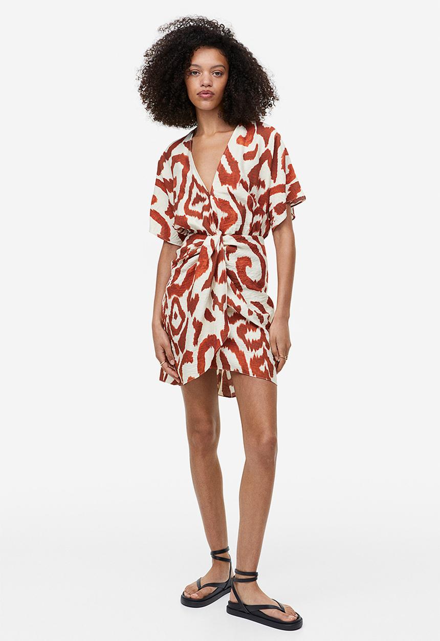 H&M - V-neck dress - cream brown patterned
