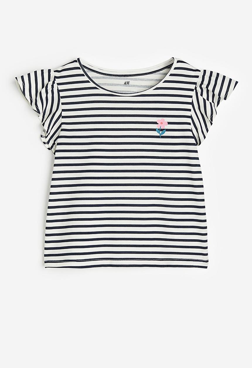 H&M - Flutter-sleeved jersey top - navy blue strap 