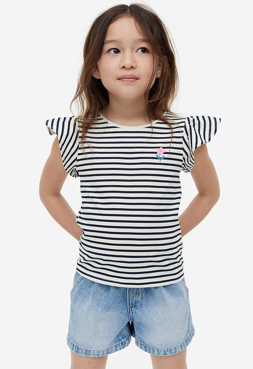 H&M - Flutter-sleeved jersey top - navy blue strap 