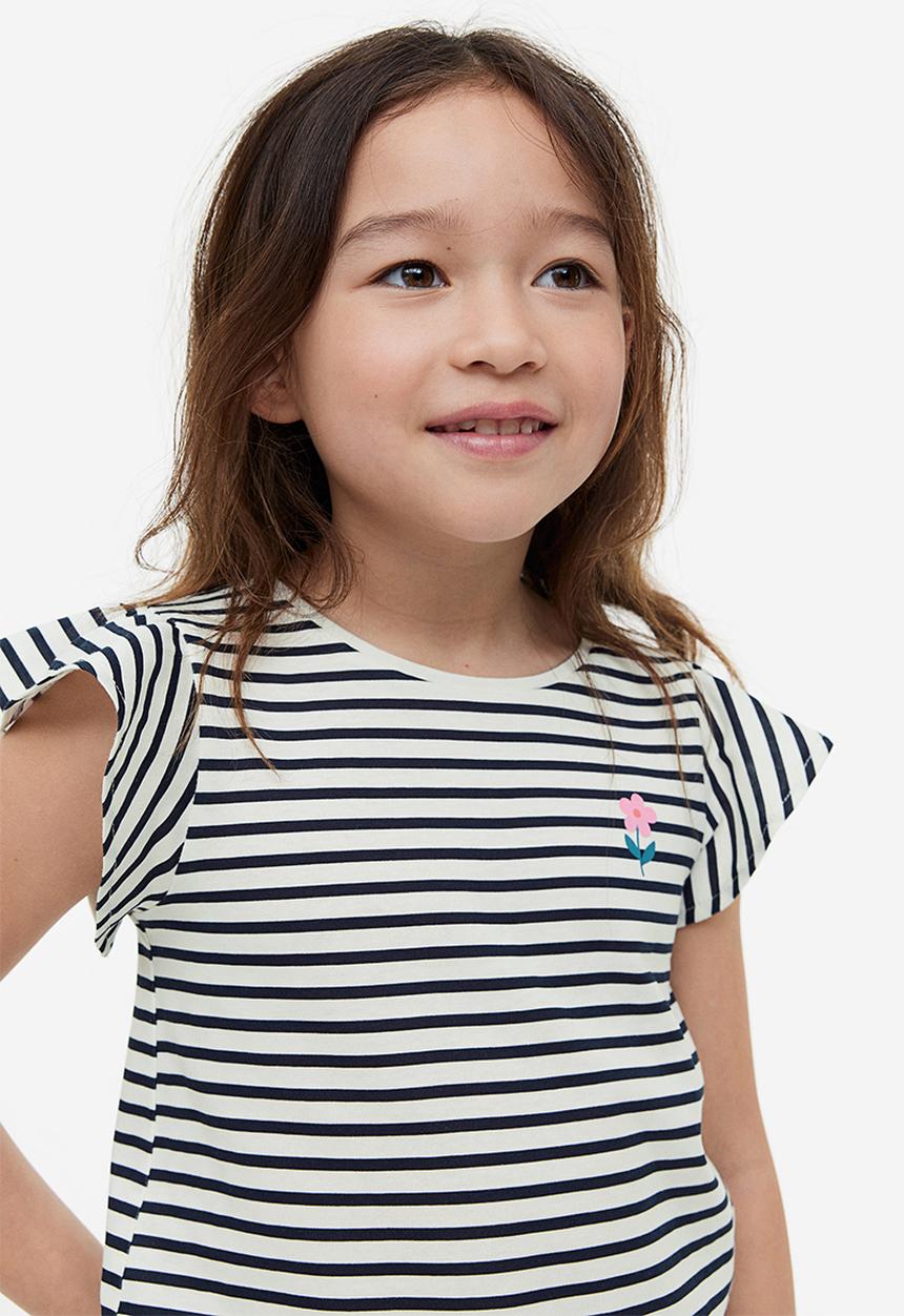 H&M - Flutter-sleeved jersey top - navy blue strap 