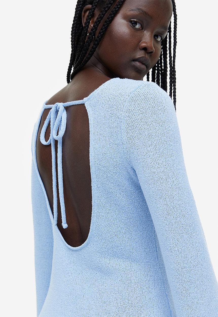 H&M - Tie-detail knitted dress - light blue