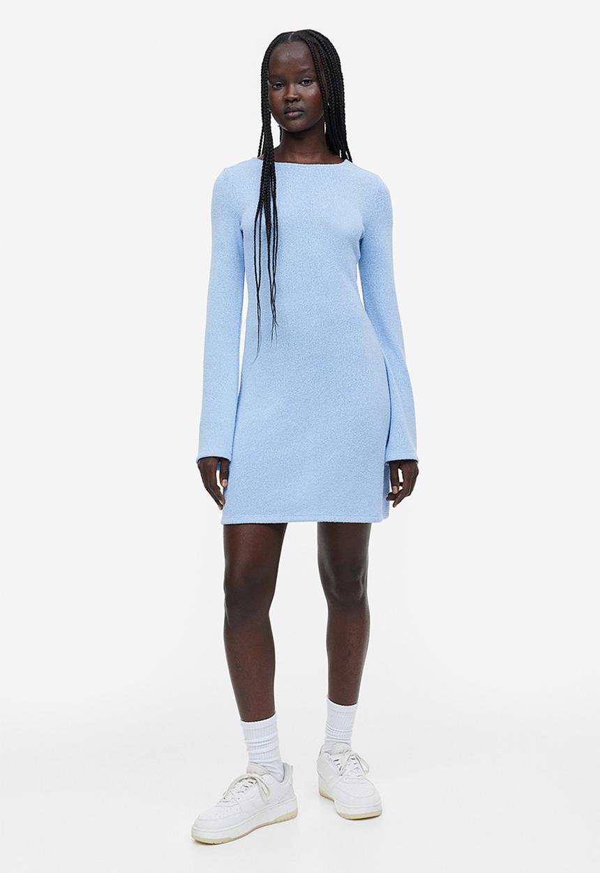 H&M - Tie-detail knitted dress - light blue
