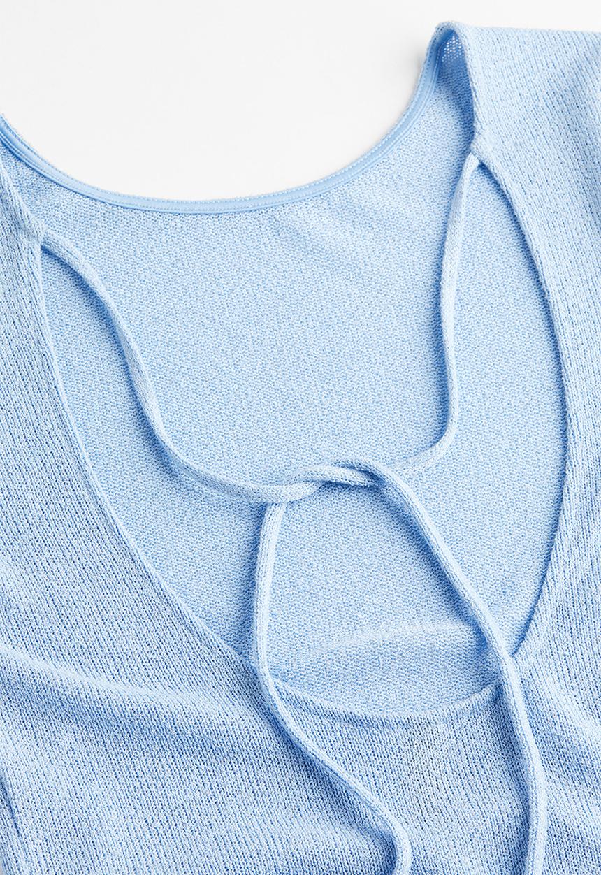 H&M - Tie-detail knitted dress - light blue