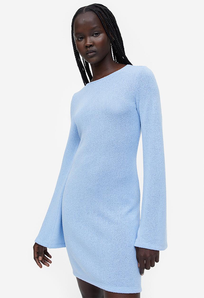 H&M - Tie-detail knitted dress - light blue