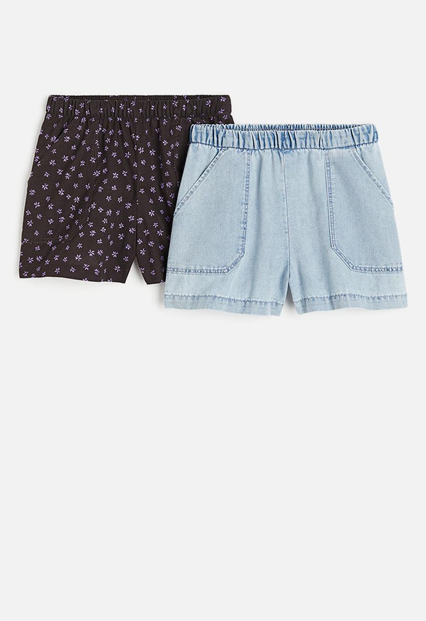 H&M - 2-pack cotton shorts - black & blue