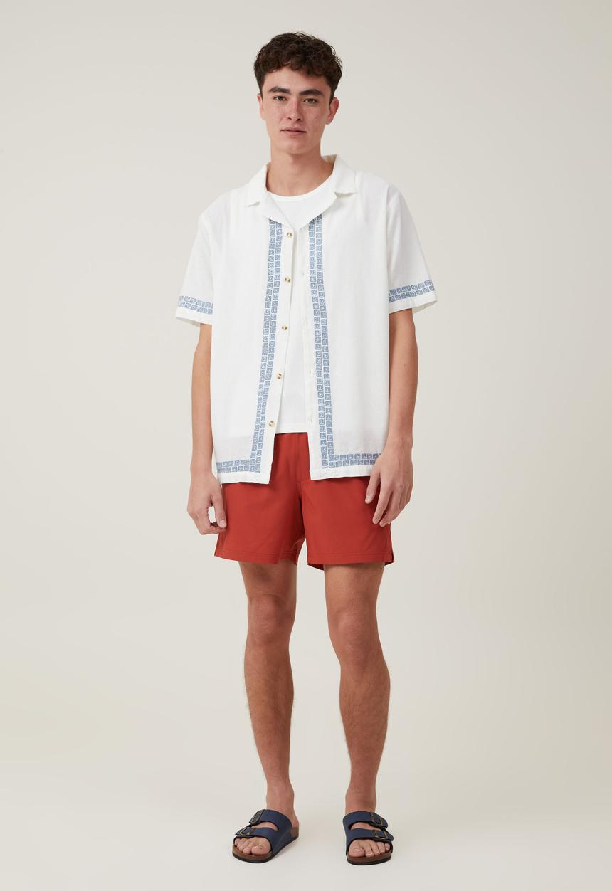 Cotton On - Cabana short sleeve shirt - light blue border 