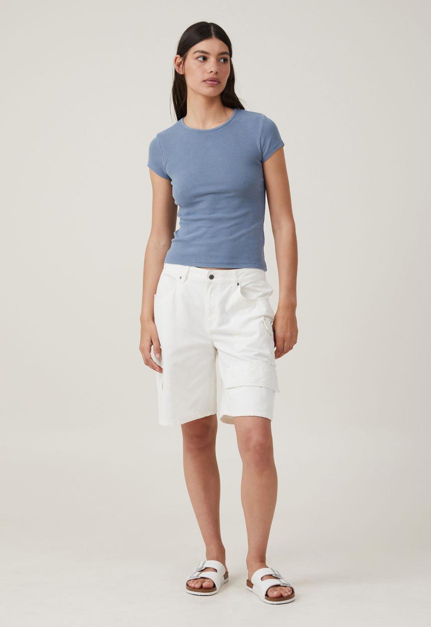 Cotton On - The One Organic Rib Crew Short Sleeve Tee-Washed Elemental Blue