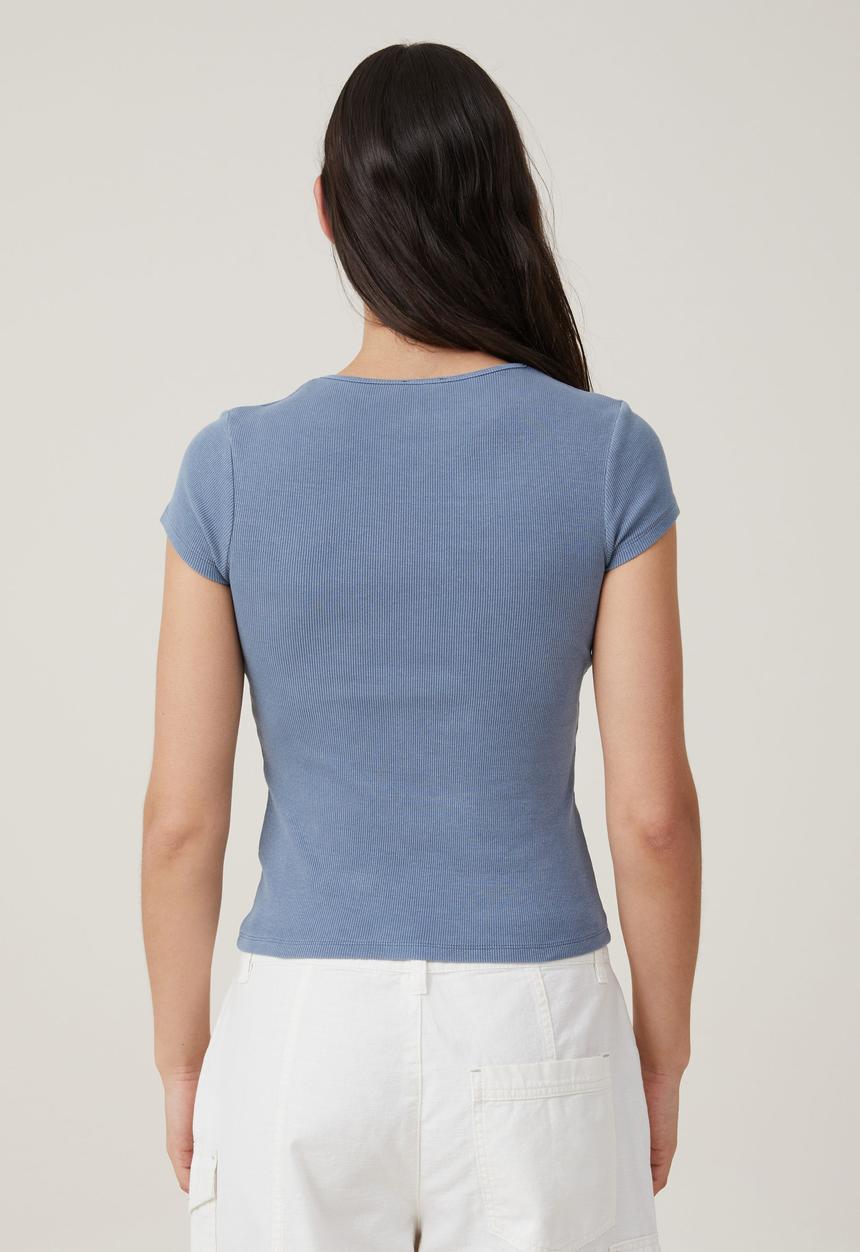 Cotton On - The One Organic Rib Crew Short Sleeve Tee-Washed Elemental Blue