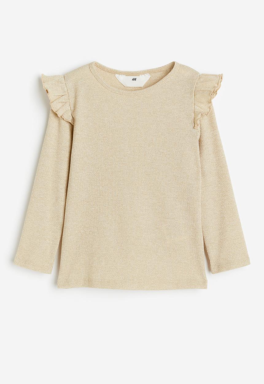 H&M - Frill-trimmed ribbed top - beige