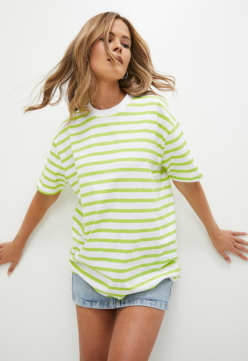 Superbalist - Striped Oversized Tee - green & white