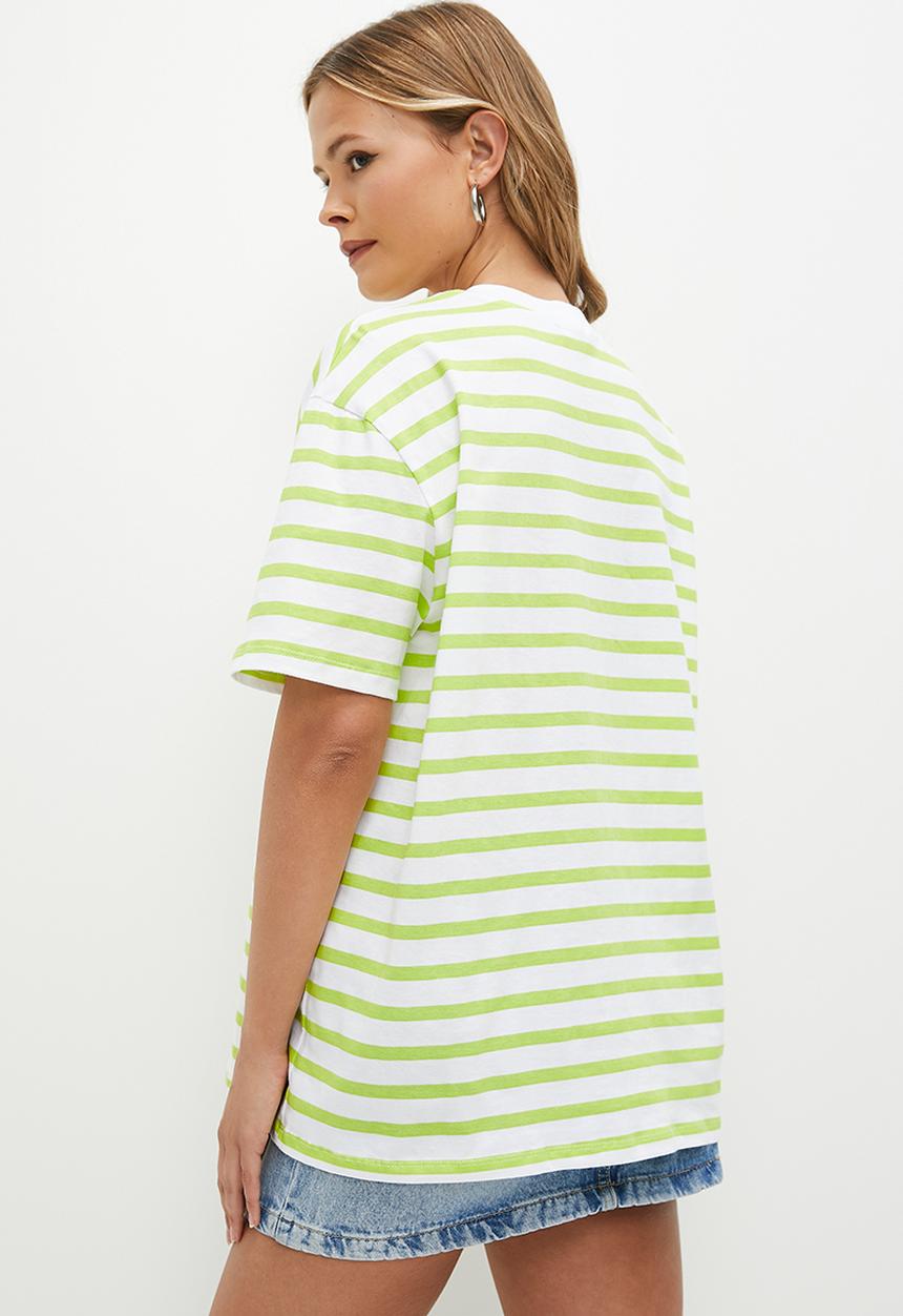 Superbalist - Striped Oversized Tee - green & white