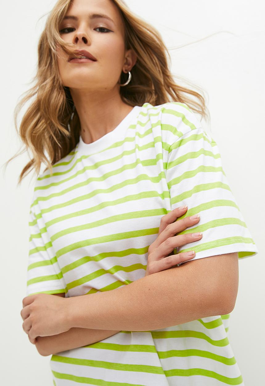 Superbalist - Striped Oversized Tee - green & white